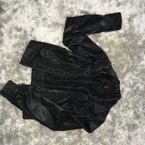 Leather bomber jacket